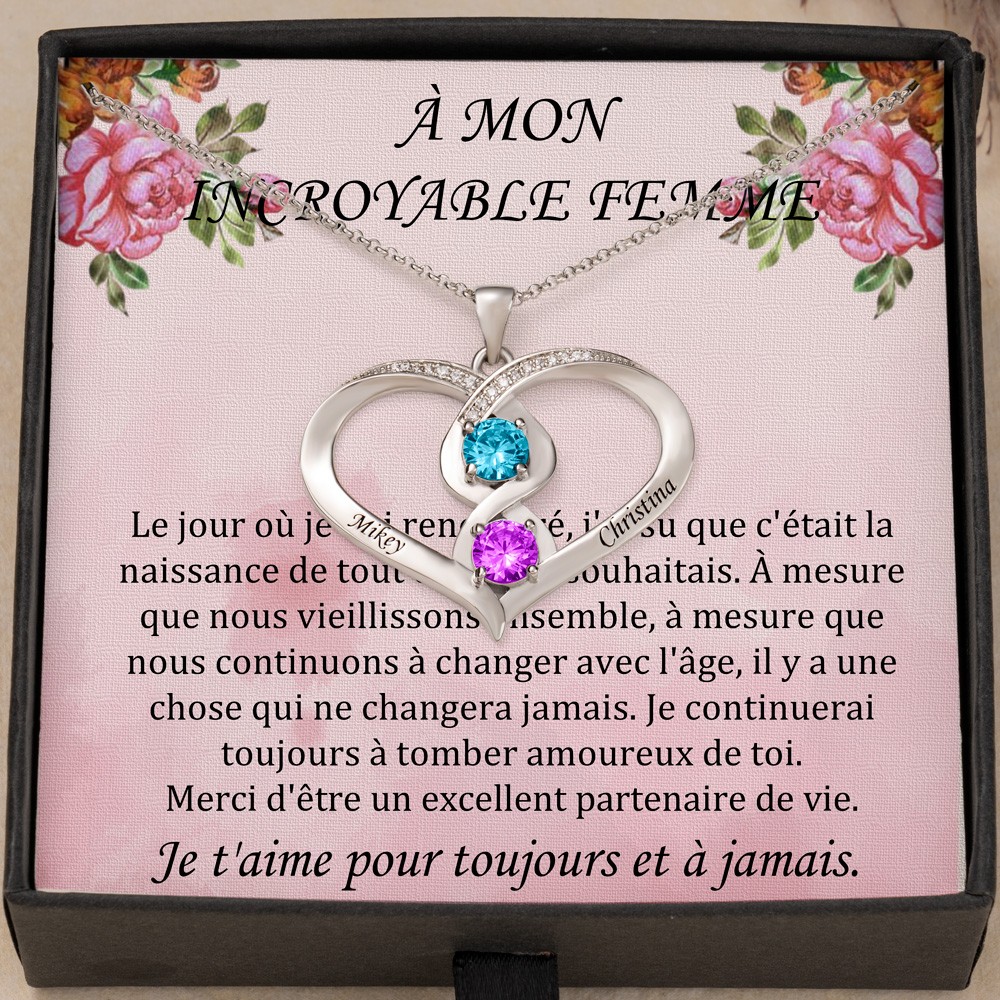 Collier personnalisé en forme de cœur pour ma femme, idées de cadeaux d'amour uniques pour femme, cadeaux d'anniversaire de mariage