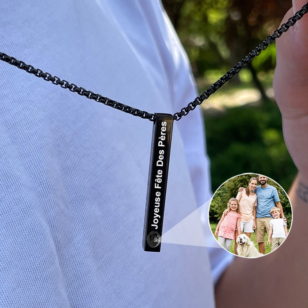 Collier personnalisé de barre de projection de photo d'hommes avec l'image à l'intérieur des bijoux commémoratifs pour des cadeaux de fête des pères de papa