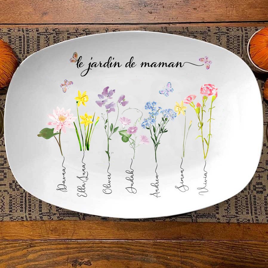 Plateau de fleurs personnalisé du mois de naissance du jardin de grand-mère avec noms d'enfants, cadeau de Noël pour grand-mère maman