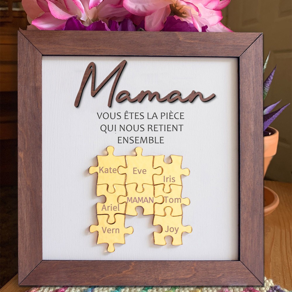 Pièces de puzzle en bois personnalisées pour maman, cadre avec nom, cadeau unique pour grand-mère, idées cadeaux pour la fête des mères