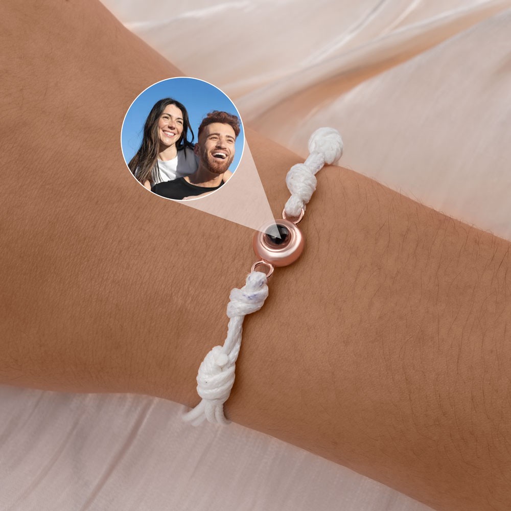 Cadeau personnalisé de bracelet de projection de photo de corde tressée pour des couples, anniversaire