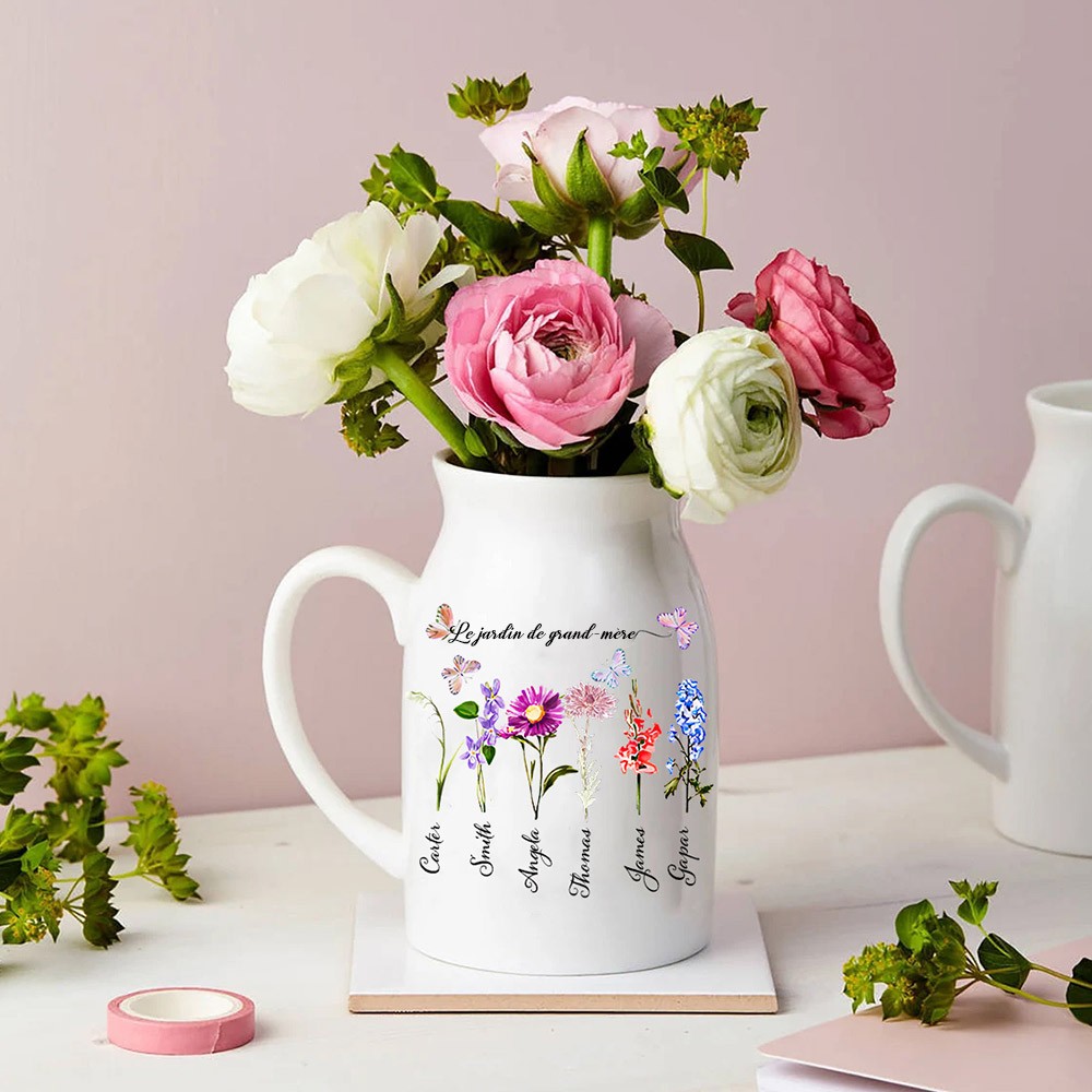 Vase à fleurs de naissance personnalisé dans le jardin de grand-mère, idées cadeaux de Noël