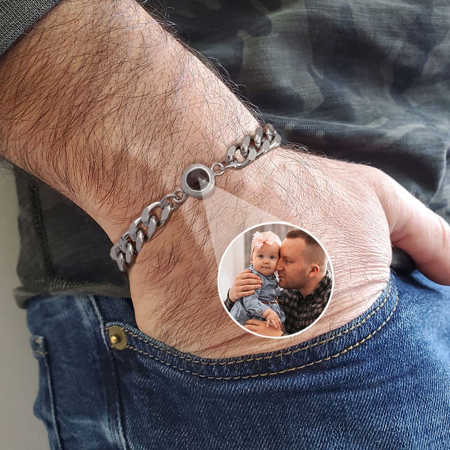 Bracelet pour hommes avec projection de photo personnalisé avec image à l'intérieur Cadeau significatif pour les cadeaux de fête des pères de papa