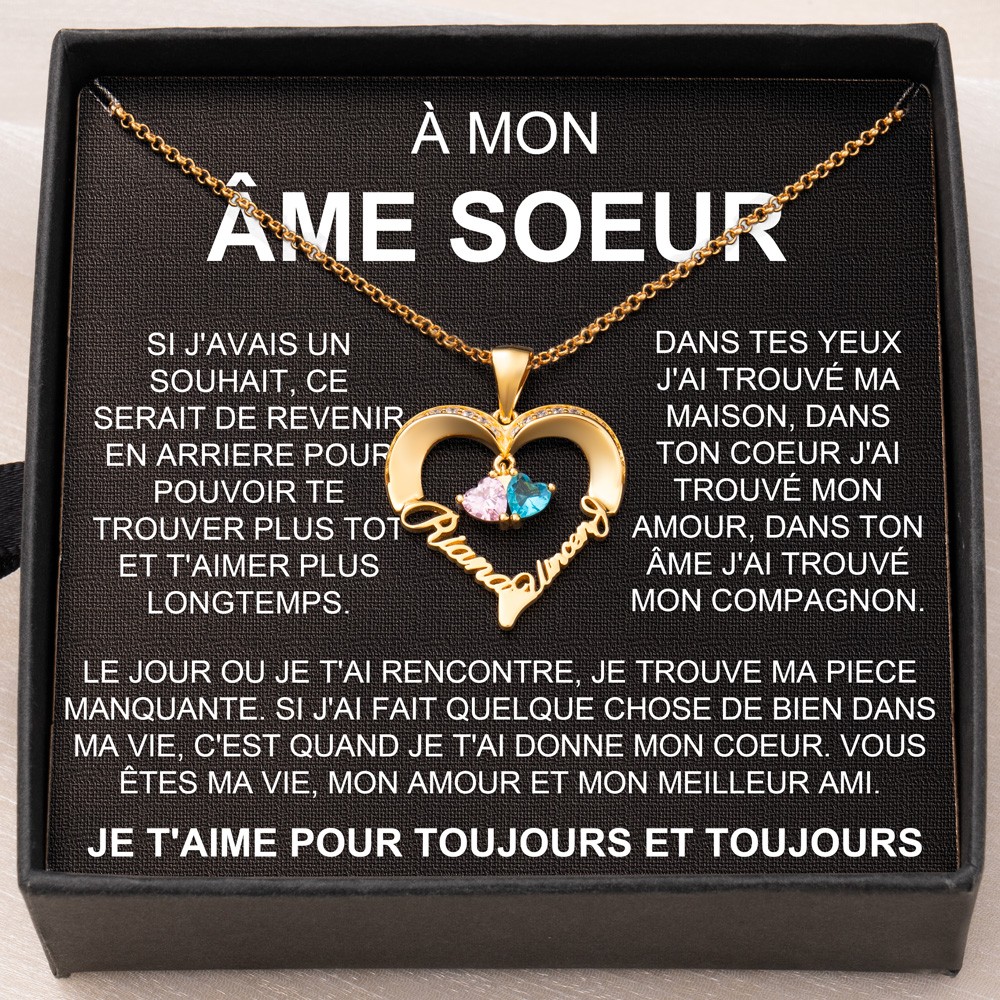 Collier personnalisé à mon âme sœur avec pierres de naissance, collier de Couple pour ses cadeaux d'anniversaire, de saint-valentin et de noël