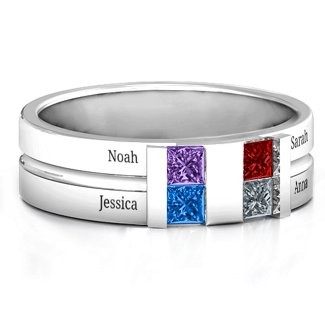 Bague de naissance rainurée Leonidas personnalisée en argent sterling S925