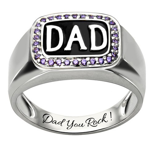 Bague pour papa avec pierre de naissance en argent sterling S925 plaquée platine pour lui