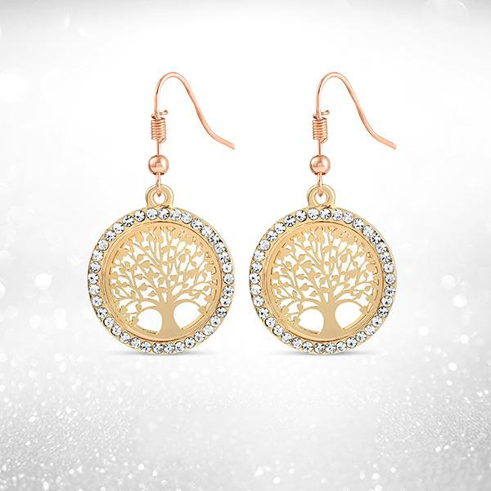 Tree Of Life - Boucles D'Oreilles En Or Avec Strass