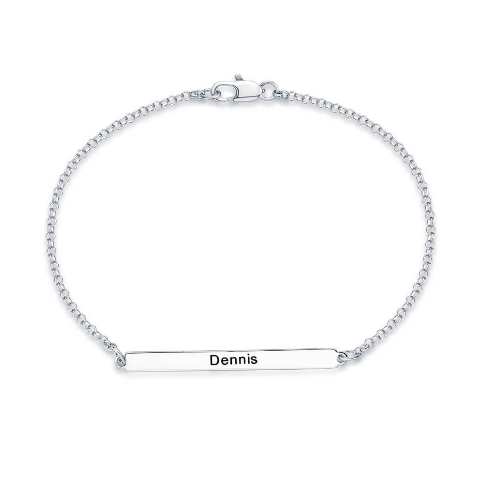 Bracelet de barre de nom en argent avec pierre de naissance personnalisée