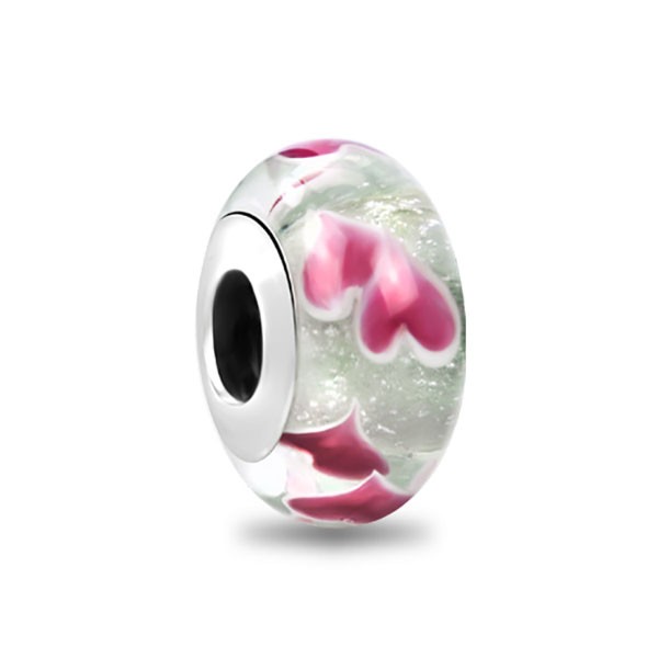 Charm Murano Coeurs Roses