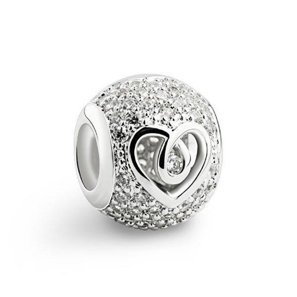 Charm coeur creux scintillant en argent