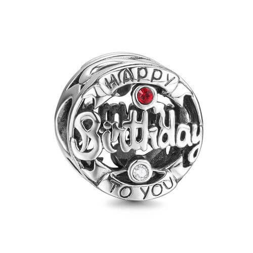 Charm Joyeux Anniversaire Cristal Swarovski Argent