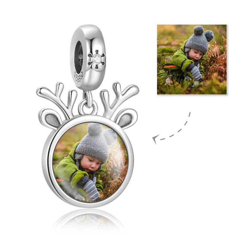 Pendentif photo rond gravé avec cristal Swarovski en argent