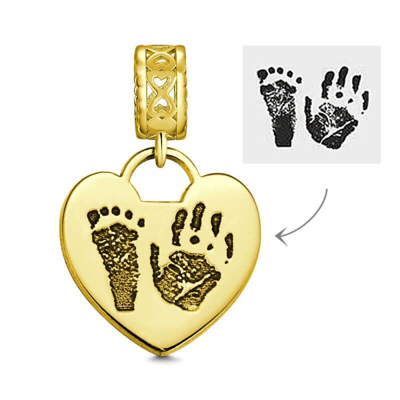 Charm Photo Avec Empreinte D'enfant, Bijoux Souvenir Plaqué Or 14K - Doré