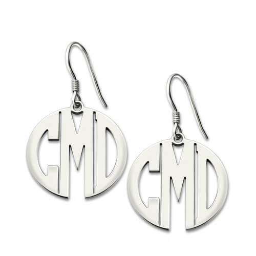 Boucles d'Oreilles Initiales Monogrammées Cercle Argent Massif