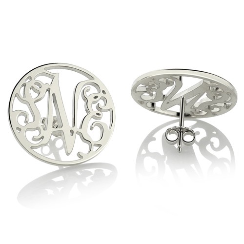 Boucles d'oreilles monogramme cercle personnalisé en argent sterling