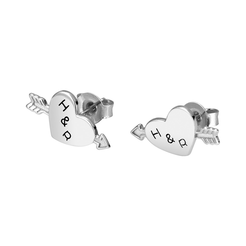 Boucles d'Oreilles Cœur Flèche Personnalisées en Argent