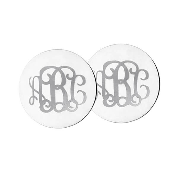 Boucles d'oreilles monogramme disque gravé en argent sterling