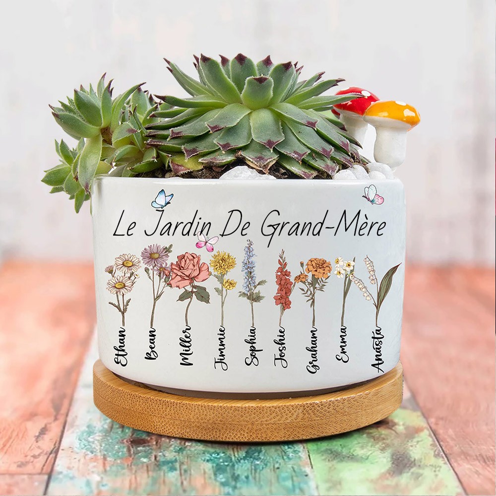 Pot de fleurs de naissance personnalisé pour grand-mère, cadeaux de noël pour maman grand-mère