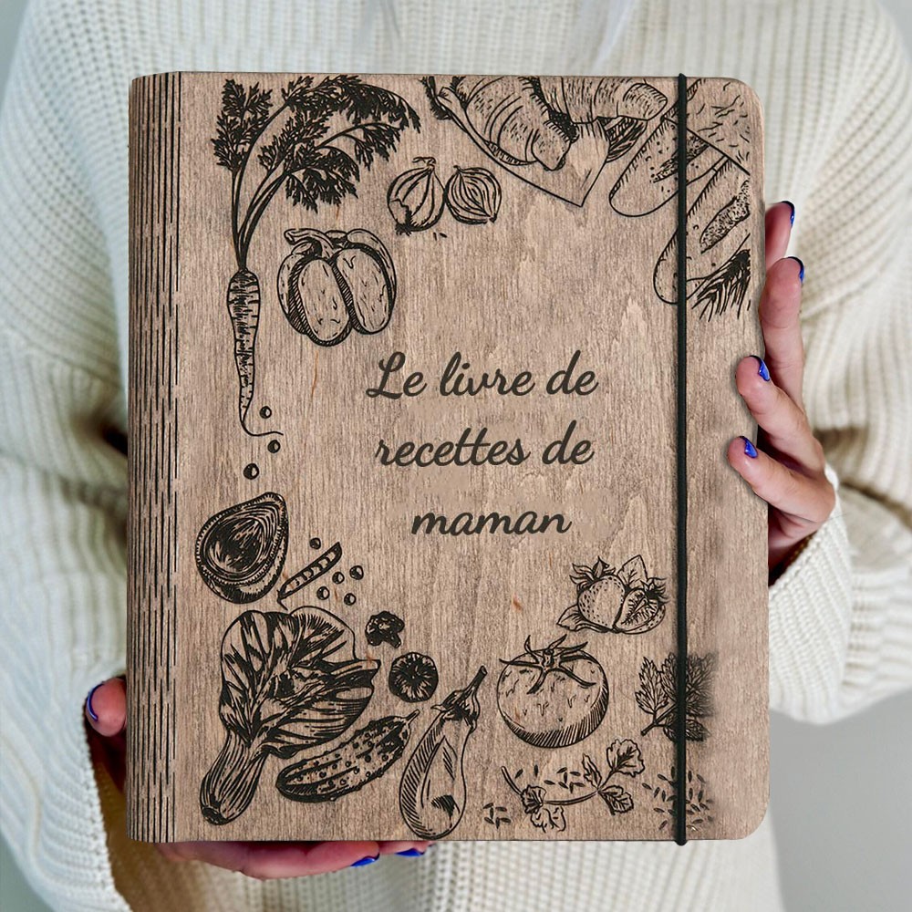 Livre de recettes familial personnalisé en bois, idées cadeaux pour le jour de Noël