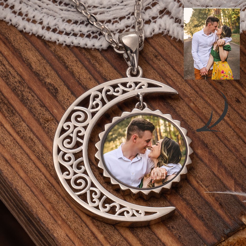 Collier Photo Personnalisé Argent S925 Soleil & Lune