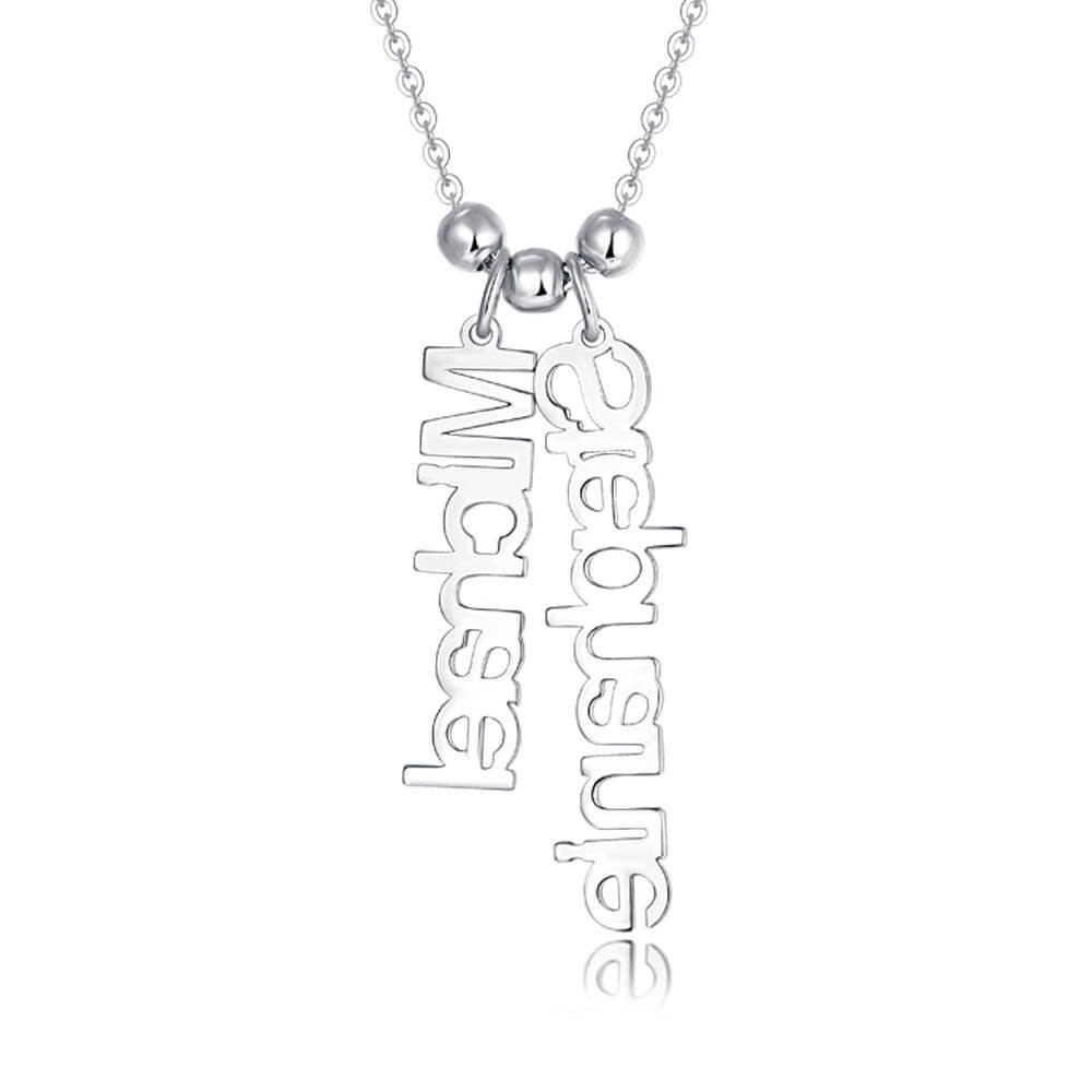 Collier prénom vertical personnalisé en argent avec 1-4 pendentifs prénom