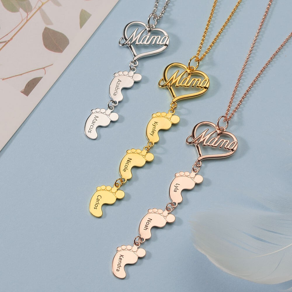 Collier Maman Personnalisé Avec Pieds De Bébé 1-10 Pendentifs