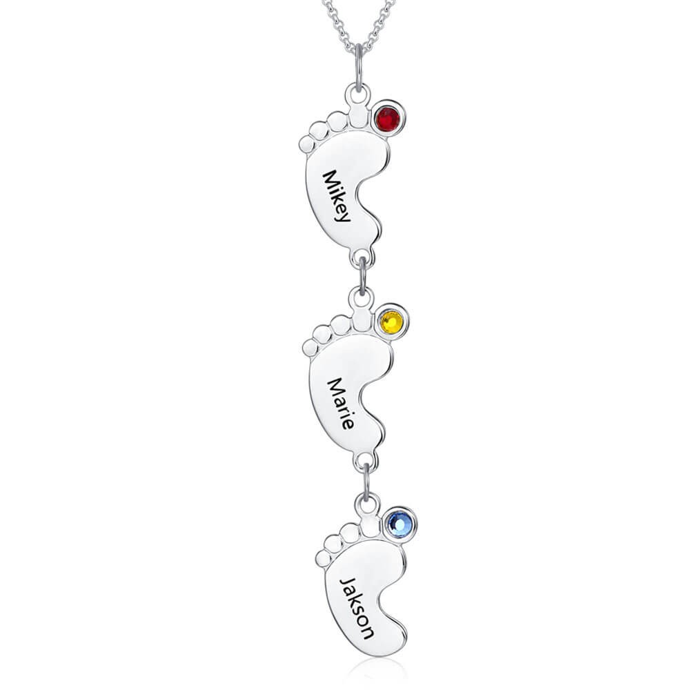 Collier Maman Personnalisé en Argent avec Pieds de Bébé 1-10 Pendentifs