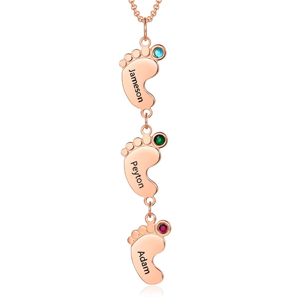 Collier maman personnalisé plaqué or rose 18 carats avec pendentifs 1-10 pieds de bébé