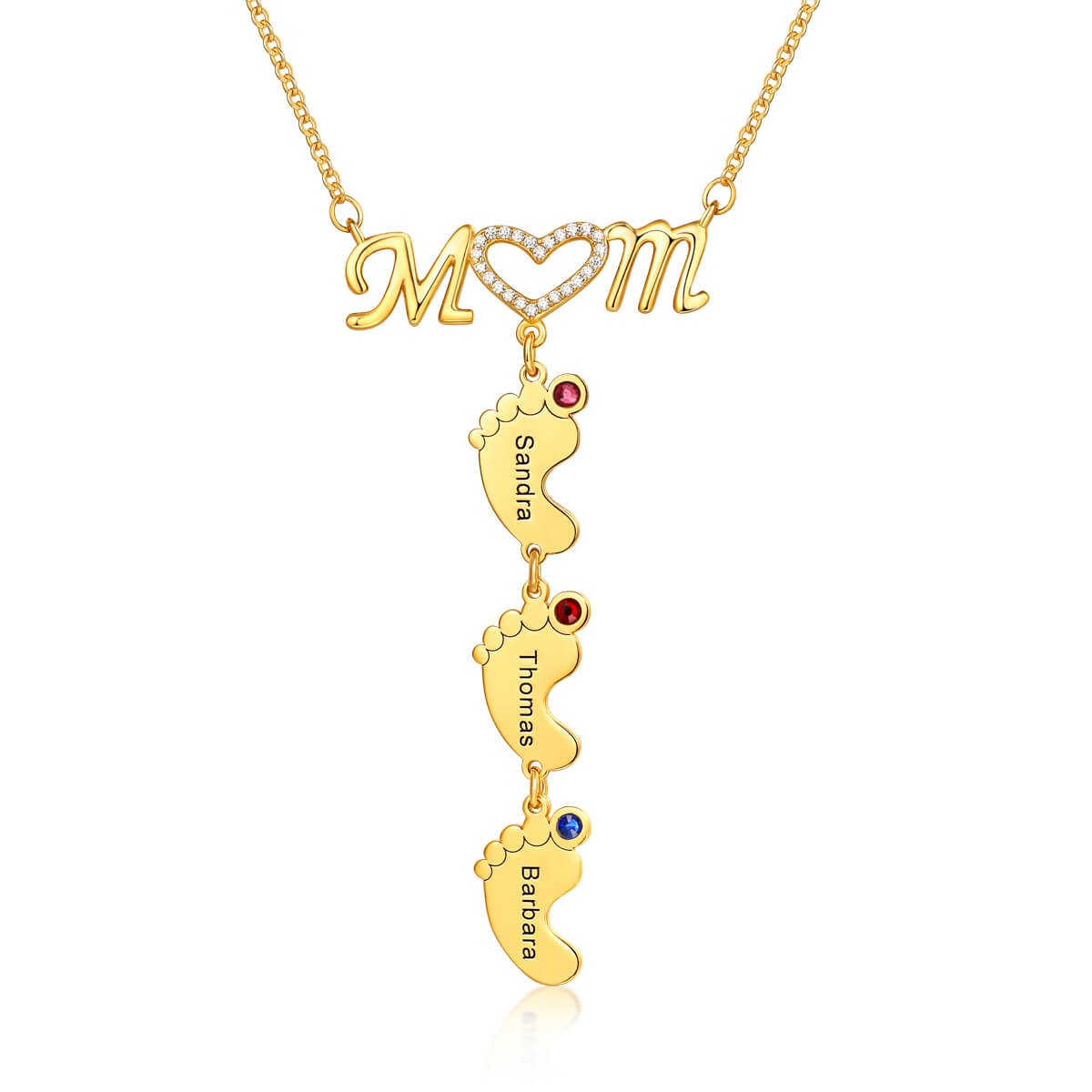 Collier personnalisé de nom de pendentifs en forme de pieds de bébé 1-8 avec cadeau de pierres de naissance pour maman