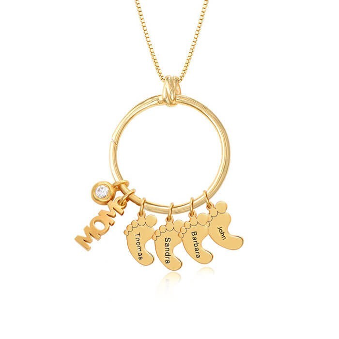 Cercle de charme personnalisé pour maman avec 1 à 8 pendentifs en forme de pieds de bébé, cadeau parfait pour la fête des mères