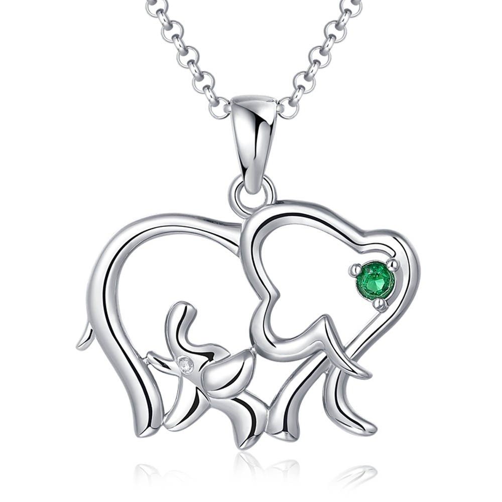 Collier éléphant personnalisé en argent sterling s925 avec pierre de naissance