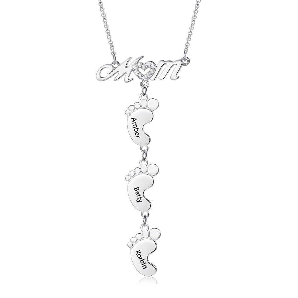 Collier Maman Personnalisé en Argent avec Pieds de Bébé 1-10 Pendentifs