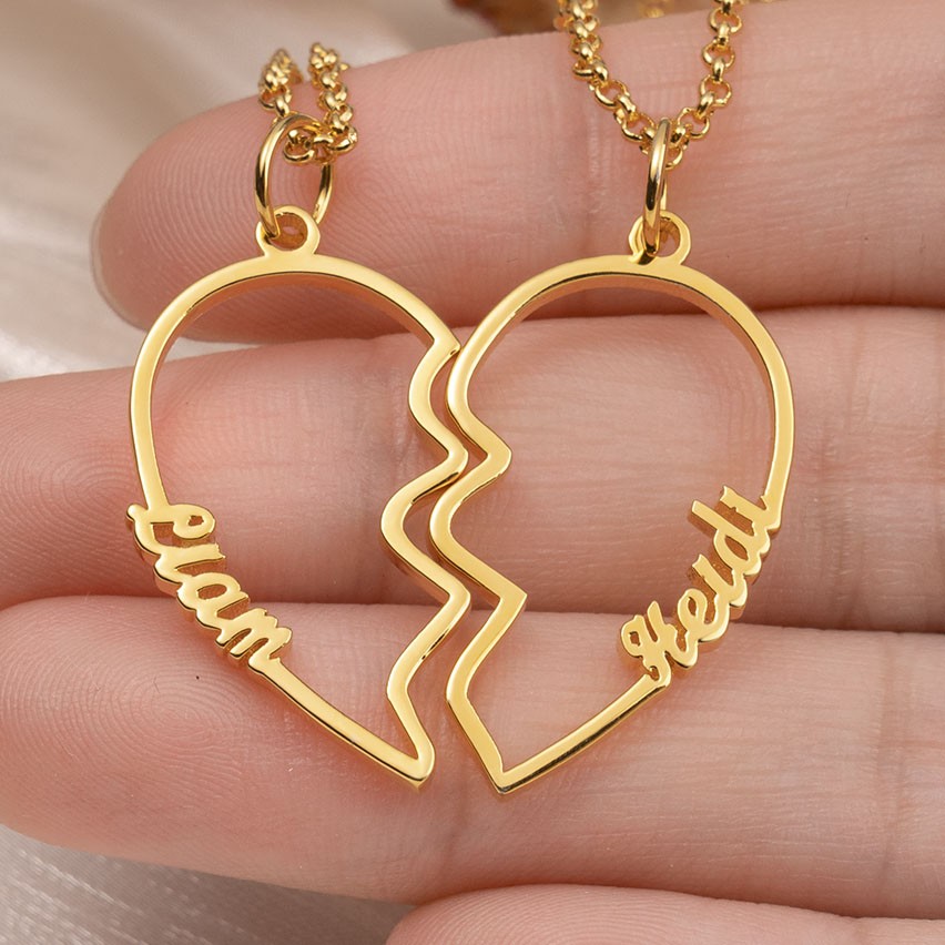 Pendentif coeur personnalisé Couples nom collier ensemble cadeau personnalisé pour cadeau d'anniversaire de Couple