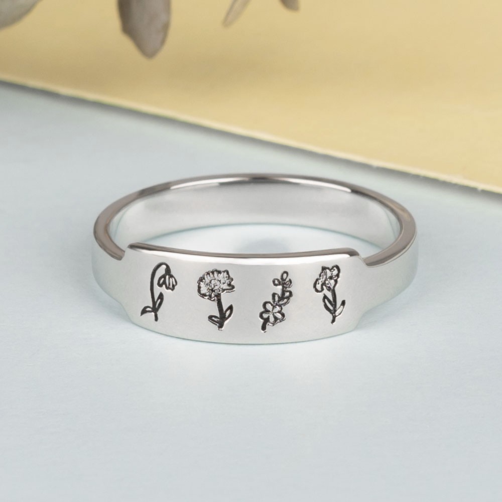 Bague Fleur de Naissance Familiale Faite à la Main en Argent 925