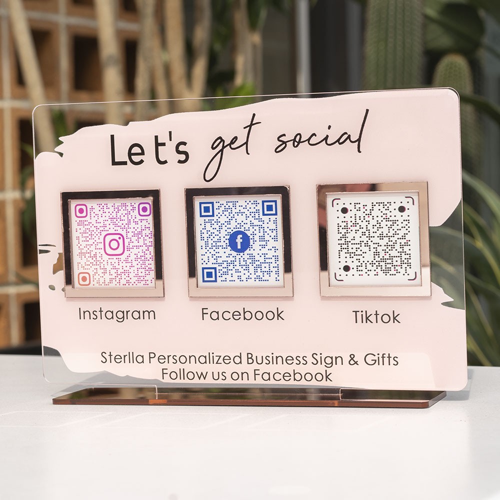 Signe de code QR multi-social Instagram Facebook Tiktok personnalisé pour Pup Up Shop