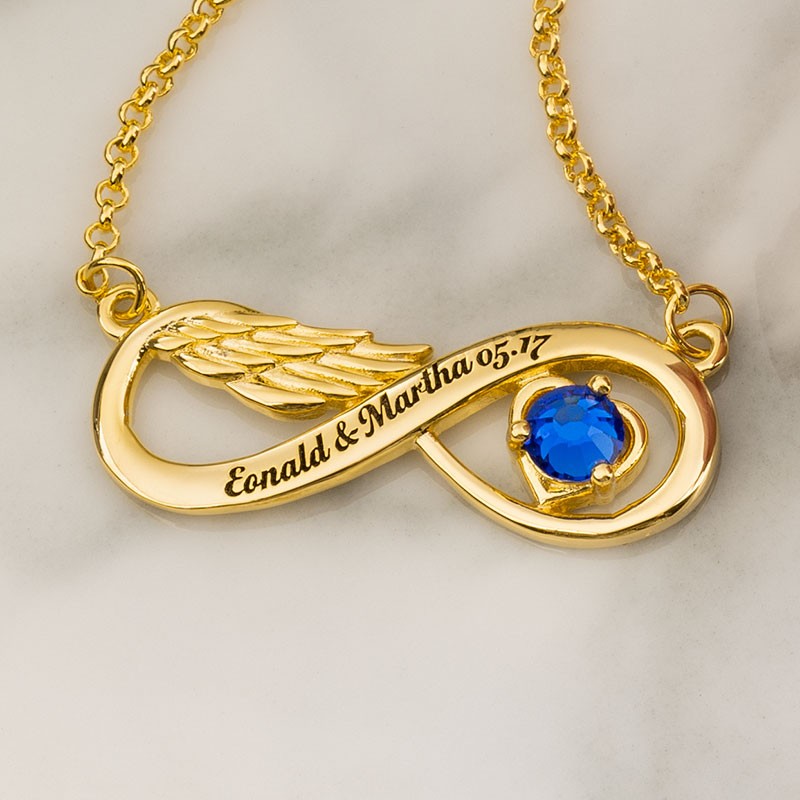 Collier Infinity Angel Wing avec pierre de naissance