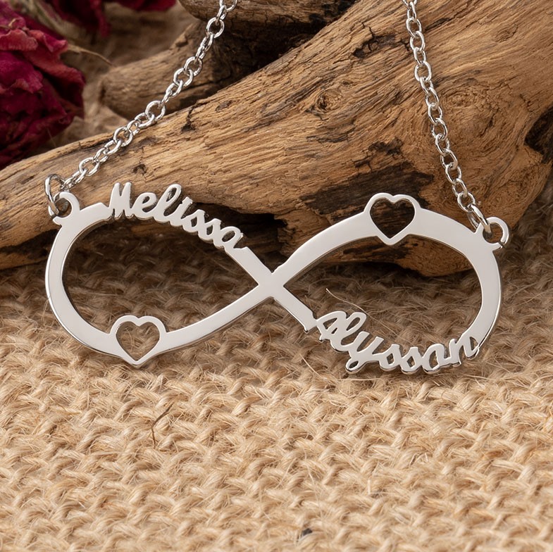 Collier de couple personnalisé avec nom infini, cadeaux d'anniversaire pour femme, idées de cadeaux d'amour pour elle