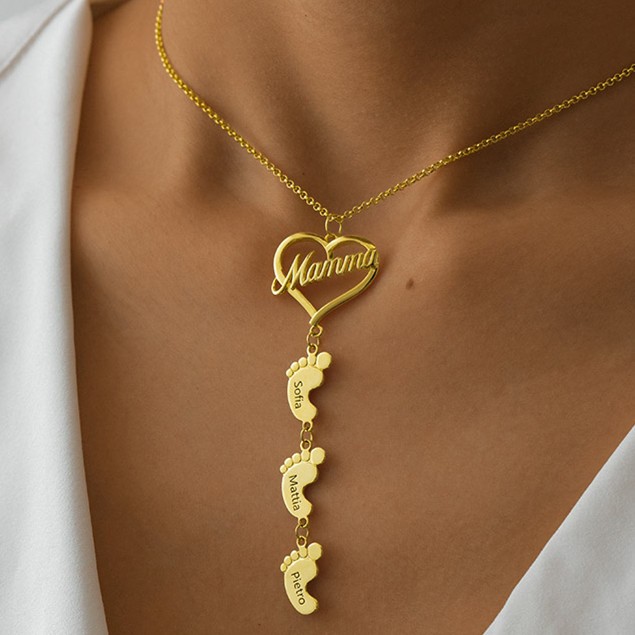 Collier maman personnalisé avec pendentifs pieds de bébé 1-10