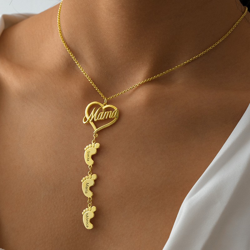 Collier maman personnalisé avec pendentifs pieds de bébé 1-10