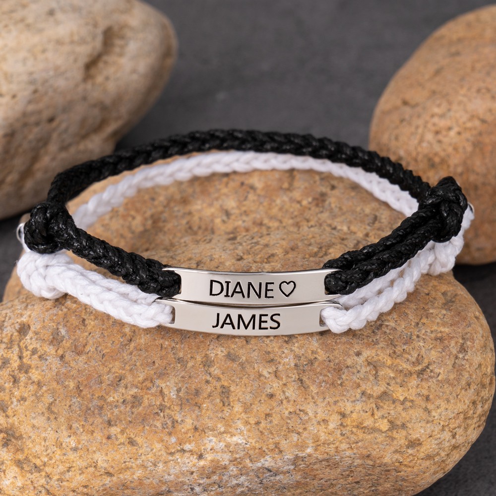 Cadeaux personnalisés de bracelet assortis de couple de corde tressée réglable pour lui cadeau fait main pour ses idées de cadeaux d'anniversaire