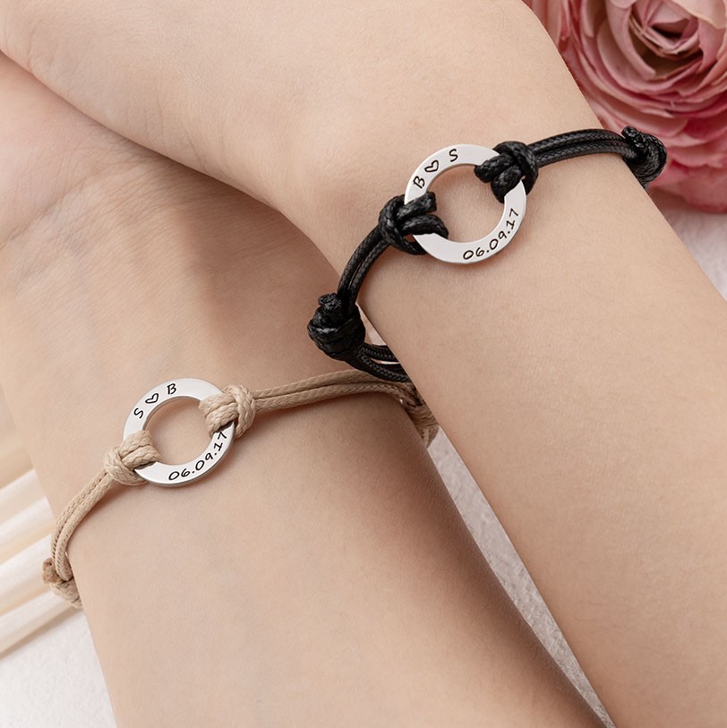 Bracelet personnalisé réglable assorti pour Couple, idées de cadeaux d'amour pour Couple, cadeaux d'anniversaire pour femme