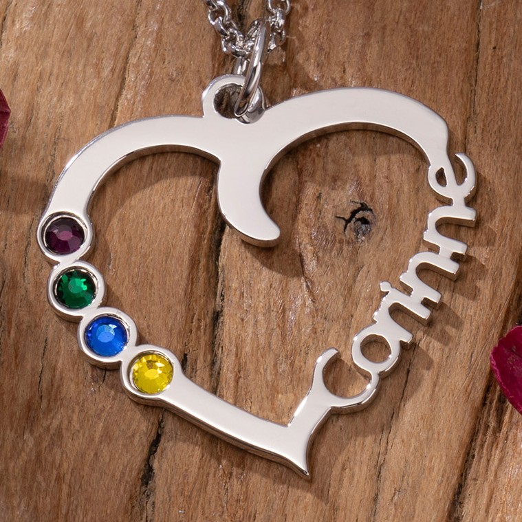 Collier de pierre de naissance coeur gravé personnalisé collier d'amour cadeau pour maman cadeau d'anniversaire pour elle