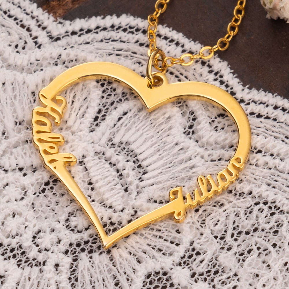 Collier personnalisé avec nom de cœur pour couple, cadeau d'anniversaire de la Saint-Valentin pour elle