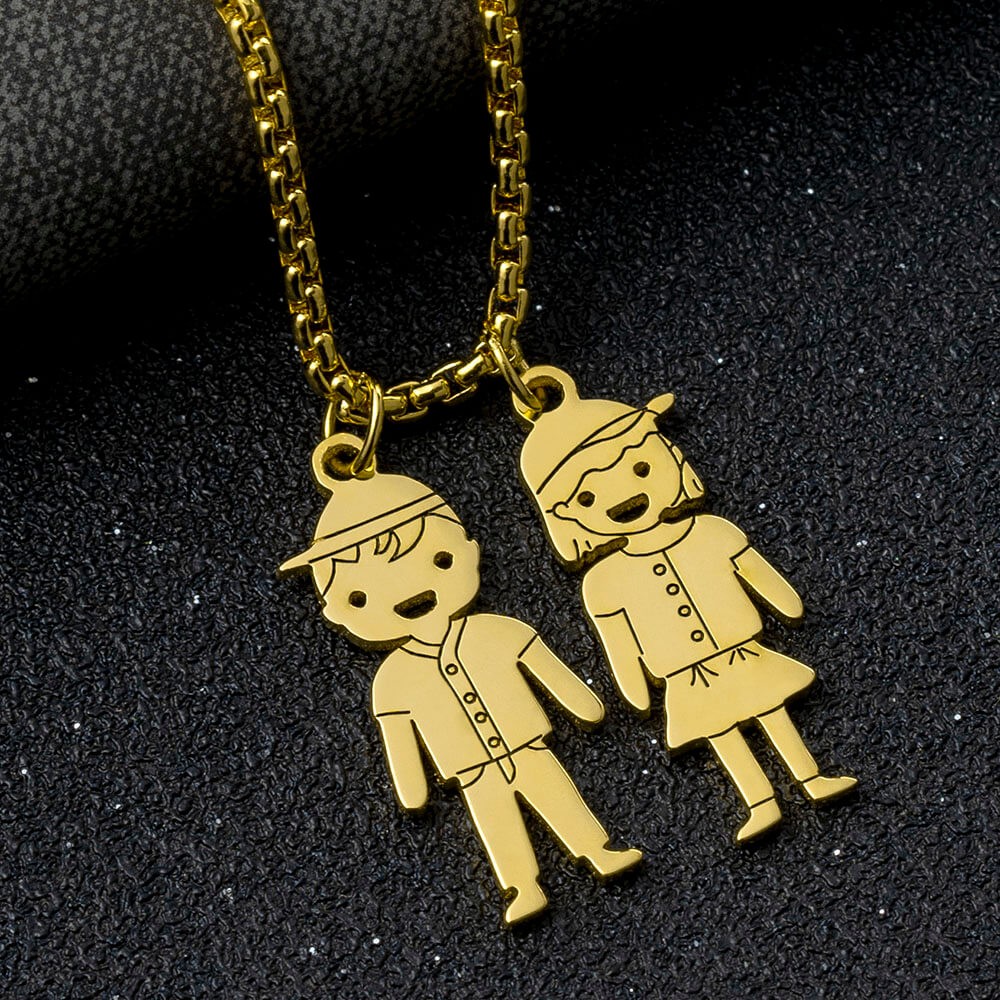 Collier Prénom Pendentif Enfant Personnalisé avec Gravure 1-10 Noms