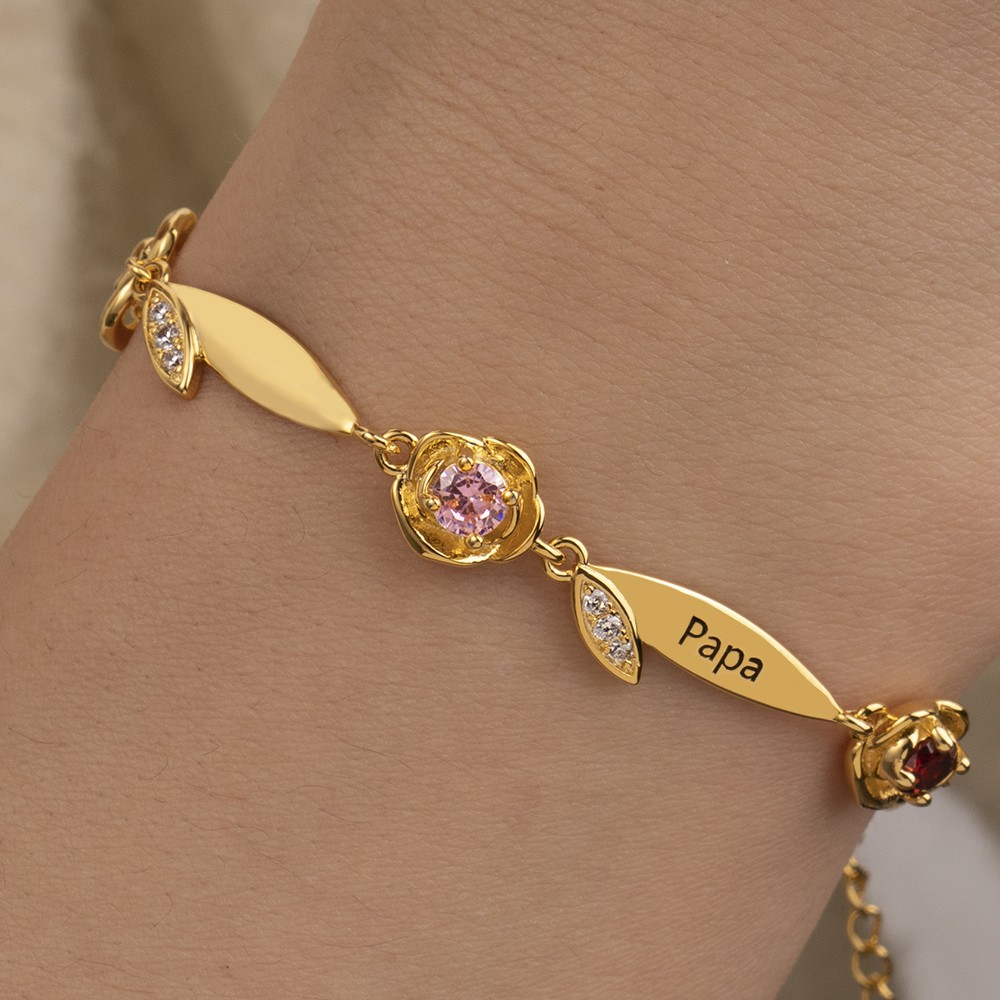 Bracelet Prénom Personnalisé avec des Idées Cadeaux de Pierre de Naissance pour le Cadeau d'Anniversaire de Maman