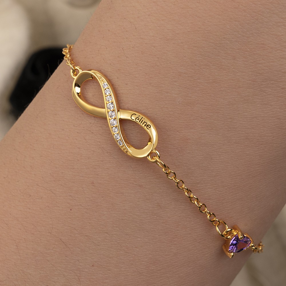 Bracelet personnalisé de nom de photo d'infini avec le cadeau d'amour de pierre de naissance pour son cadeau pour le cadeau d'anniversaire de maman