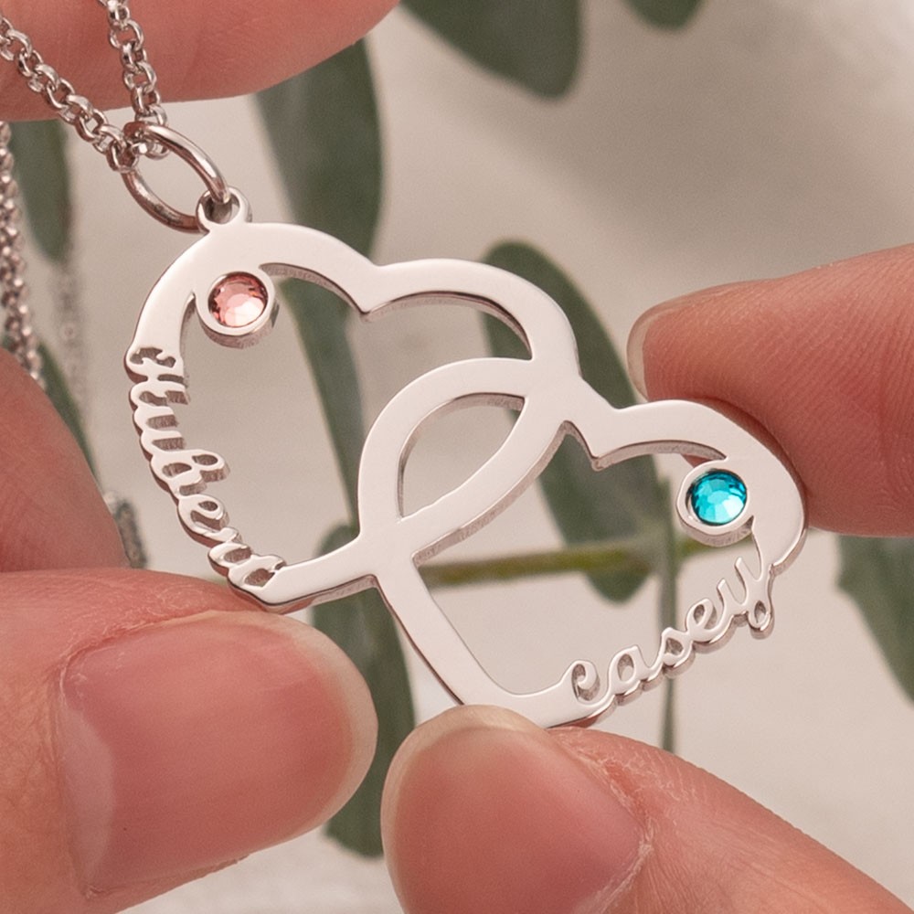 Collier Prénom Coeur En Coeur Personnalisé Avec Pierres De Naissance