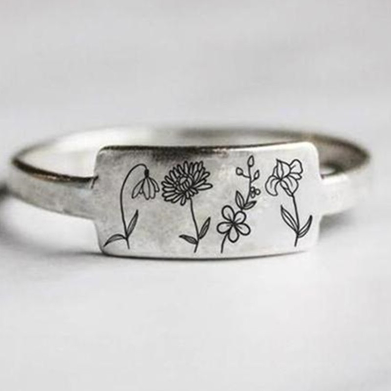 Bague de fleur de naissance familiale personnalisée à la main en argent S925