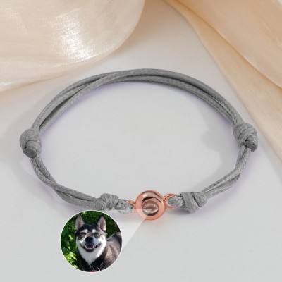 Bracelet de projection de photo d'animal de compagnie de corde tressée personnalisé