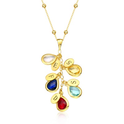 Collier de goutte de pierre de naissance personnalisé plaqué or 18 carats pour elle avec 1-8 pendentifs